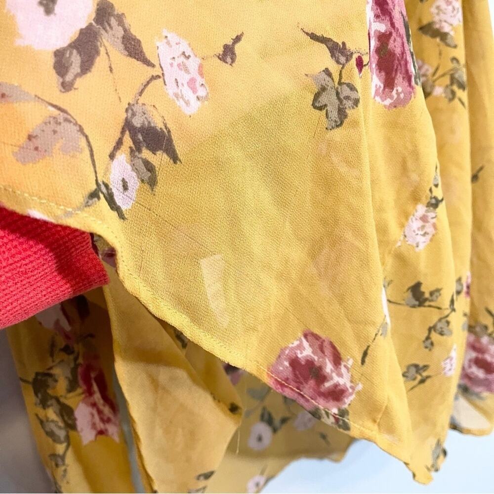 Pink Blush Yellow Floral Sheer Open Shoulder Blouse Size XL - Picture 10 of 16